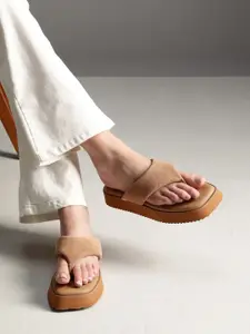 Kenneth Cole Leather Open Toe Flatform Heels With Velvet Finish