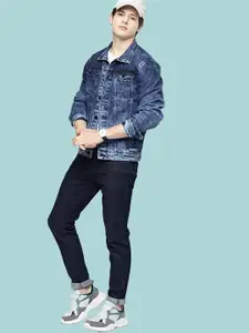 KLIZEN Spread Collar Washed Denim Jacket