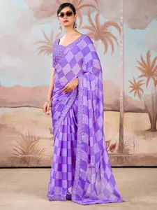 Anouk Checked Sequinned Pure Chiffon Saree