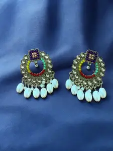 Sangria Gold-Plated Pearls Stone Studded & Kundan Beaded Contemporary Drop Earrings