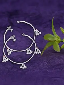 Heer Collection Silver-Plated Ghungroo Beaded Anklet