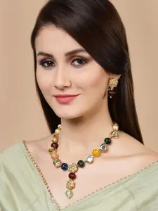 DUGRISTYLE Gold-Plated Kundan Studded Haar Necklace