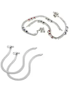 Heer Collection Set Of 2 Silver-Plated Ghungroo Beaded Anklets