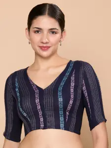 Studio Shringaar Ikat Printed Pure Cotton V-Neck Stretchable Saree Blouse