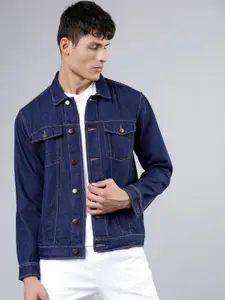 KLIZEN Men Self Design Washed Denim Jacket