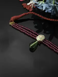 DUGRISTYLE Gold-Plated Pearls Studded Gulabi Chokar Necklace