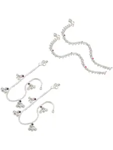 Heer Collection Set Of 2 Silver-Plated Ghungroo Beaded Anklet