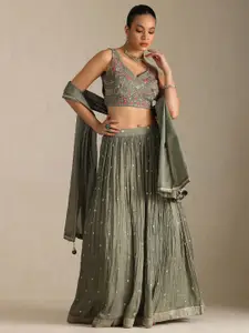 Soch Floral Embroidered Mirror Work Ready to Wear Lehenga & Blouse With Dupatta