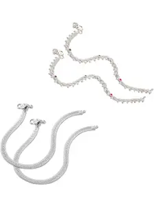 Heer Collection Set Of 2 Silver-Plated Ghungroo Beaded Anklets