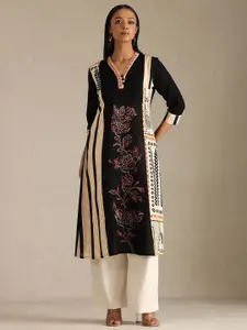 Soch Floral Printed Panelled V-Neck A-Line Kurta