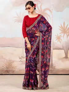 Anouk Ethnic Motifs Sequinned Pure Chiffon Saree