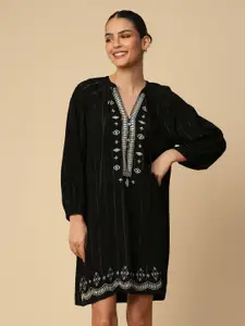 Chemistry Self Design Puff Sleeve A-Line Above Knee Dress