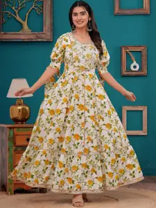 Gf Gul Fashion Floral Print Lace A-Line Maxi Cotton Dress