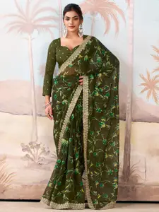 Anouk Floral Sequinned Pure Chiffon Designer Saree