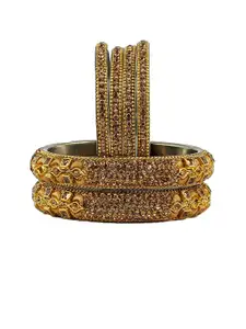 RIJOLI Set Of 6 Gold-Plated Zircon Studded Bangles
