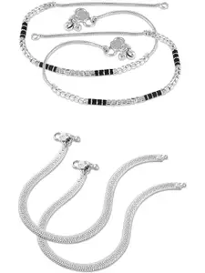 Heer Collection Set Of 2 Silver-Plated Ghungroo Beaded Anklets