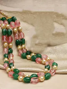 DUGRISTYLE Shamrock String Gold-Plated Pearls Studded Necklace