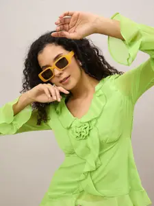 The Roadster Lifestyle Co. V-Neck  Ruffles Tops