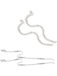 Heer Collection Set Of 2 Silver-Plated Ghungroo Beaded Anklets