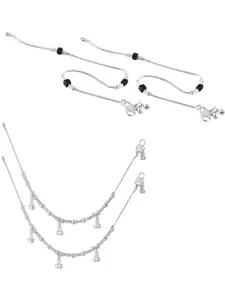 Heer Collection Set Of 2 Silver-Plated Ghungroo Beaded Anklet