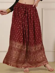 AKIMIA Ethnic Printed Flared Maxi Skirt