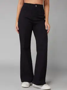 DOLCE CRUDO Women Solid Wide Leg High-Rise Heavy Fade Stretchable Jeans