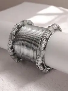 OOMPH Set Of 26 Oxidised Elephant Design Kada & Shimmer Bangles