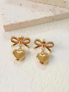 SUBHAGALANKAR Gold-Plated Bow Heart Shaped Drop Earrings