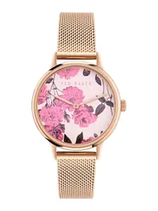 Ted Baker Women Brass Dial & Stainless Steel Bracelet Style Straps Analogue Watch