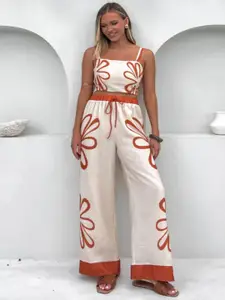 all about you Floral Printed Square-Neck Top With Palazzo Co-Ords