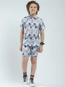Monte Carlo Boys Printed Shirt Collar Shirt & Bermuda Shorts