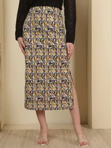 AKIMIA Abstract Printed Straight Midi Skirt
