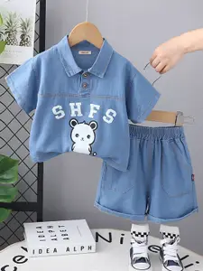 INCLUD Boys Printed Polo Collar T-shirt With Shorts