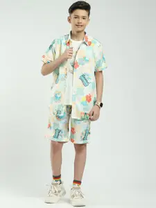 Monte Carlo Boys Graphic Printed Round Neck T-Shirt With Shorts & Shirt