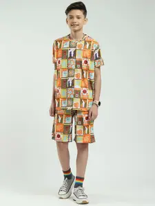 Monte Carlo Boys Graphic Printed Round Neck T-Shirt With Shorts