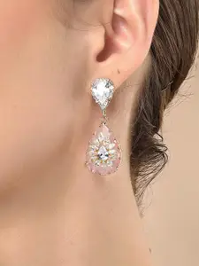 Bohey by KARATCART Gold-Plated Crystals Studded Tear Drop Shaped Drop Earrings