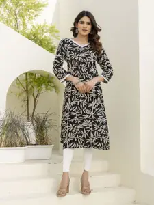 DRESSAR Floral Printed V-Neck Straight Kurta