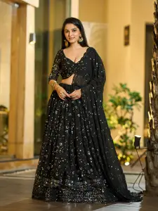 KALINI Embroidered Sequinned Semi-Stitched Lehenga & Unstitched Blouse With Dupatta