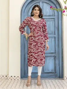 DRESSAR Women Ethnic Motifs Printed V-Neck Straight Kurta