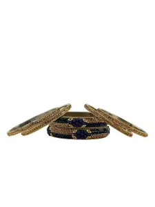 RIJOLI Set Of 6 Gold-Plated Stone Studded Beaded Metal Bangles