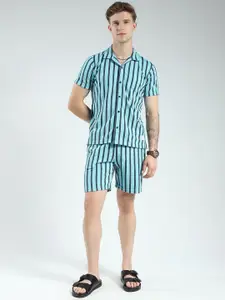 Monte Carlo Striped Pure Cotton Collared Shirt & Bermuda Shorts Co-Ord Set