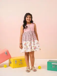 Sangria Girls Floral Embroidered Gathered or Pleated A-Line Knee Length Dress