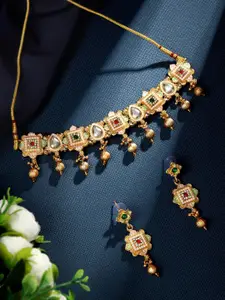 ASMITTA JEWELLERY Gold Plated Kundan Studded & Beaded Choker Necklace set