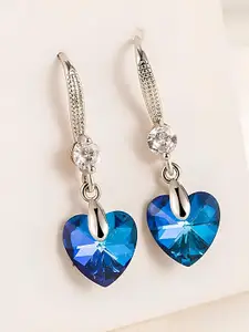 KARISHMA KREATIONS Stainless Steel Cubic Zirconia Studded Heart Shaped Drop Earrings