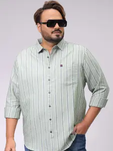 Hardsoda by The Indian Garage Co Plus Size Vertical Striped Cutaway Collar Casual Shirt