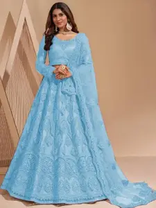 Aika Embroidered Thread Work Net Semi-Stitched Lehenga & Unstitched Blouse With Dupatta