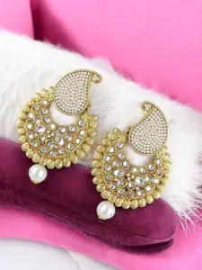 ANIKAS CREATION Gold-Plated Artificial Stones Studded and Beaded Contemporary Chandbalis