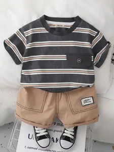 INCLUD Boys Striped Round Neck T-Shirt With Shorts