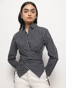 Strong And Brave Striped Cutaway Collar Comfort Slim Fit Cotton Formal Shirt