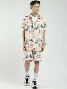 Monte Carlo Boys Printed Collared Shirt & Shorts With T-Shirt